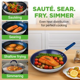 8" Fry Pan With Lid - Small Skillet Nonstick Frying Pan With Lid, Silicone Handle, Ceramic Coating, Blue Silicone Handle, Stain-Resistant And Easy To Clean, Professional Home Cookware
