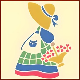 Sunbonnet Sue 2 Stencil - 4.5" x 6" Children Kids Drawing Sidewalk Chalk Washable Plastic Fun Art DIY Template Reusable Laser Cut Mylar for Painting Home Decor DIY Crafts - The Artful Stencil