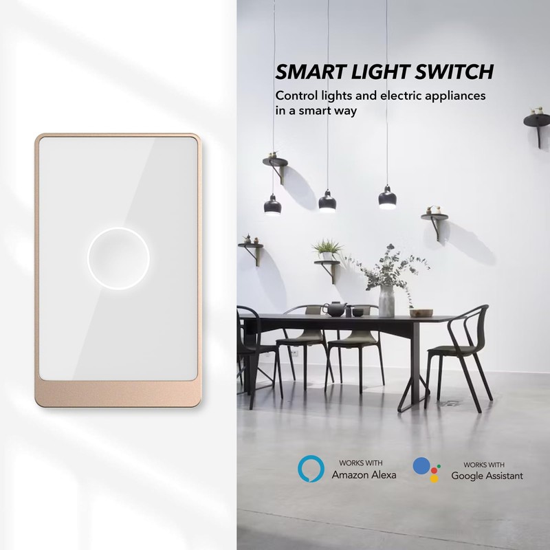 Smart Wall Light Switch, 2.4GHz 1 Gang WiFi Touch Switches,