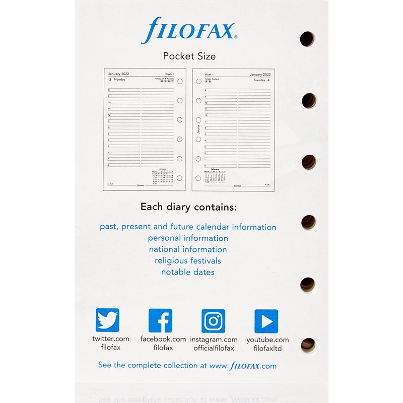 Filofax Pocket Day per Page English appointments Diary - 2022,