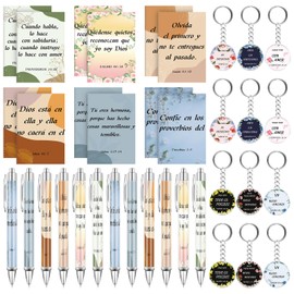 36 Pcs Spanish Bible Gifts 12 Spanish Christian Notebooks 12 Bible Verse Pens 12 Keychains Regalos Cristianos En Español Religious Inspirational Notepads Sunday School Church Study Supplies for Women