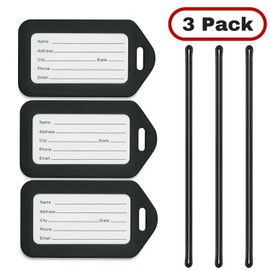 Mifflin - Luggage Tags - Black, 6 Pack - Suitcase Tags - Travel Bag Tag for Baggage