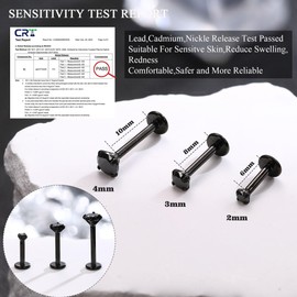 Chriscoco 16G/18G G23 Titanium Labret Piercing Internally Threaded Lip Piercing Ear Tragus Piercing Medusa Piercing Cartilage Helix Piercing Gold/Silver/Black/Rose Gold - 6/8/10 mm, Titanium, No