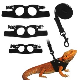 3Size Black Bearded Dragon Leash and Harness Set, Adjustable Bearded Dragon Harness with Lizard Traction Rope for Reptile, Lizard Leash/Squirrel Harness/Small Rabbit Traction Rope (S, M, L)