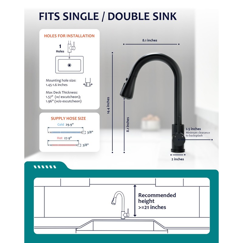Black Kitchen Faucet with Pull Down Sprayer for RV Sink,