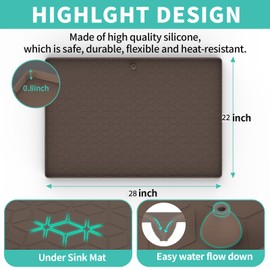 Under Sink Mat for Kitchen, Silicone Waterproof Liner, Flexible Organizer Tray with Drain Hole, 3.3 Gallons Capacity, Easy to Clean
