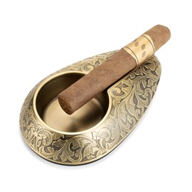 CIGARLOONG Cigar Ashtray Home Ashtrays with Exquisite Engraving, Stainless Steel Ashtray Durable & Stylish Cigar Accessory for Indoor/Outdoor Use(Gold)