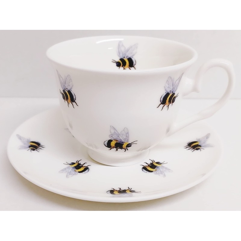 Rainbow Decors Bees 2 Tea Cups 2 Saucers Fine Bone