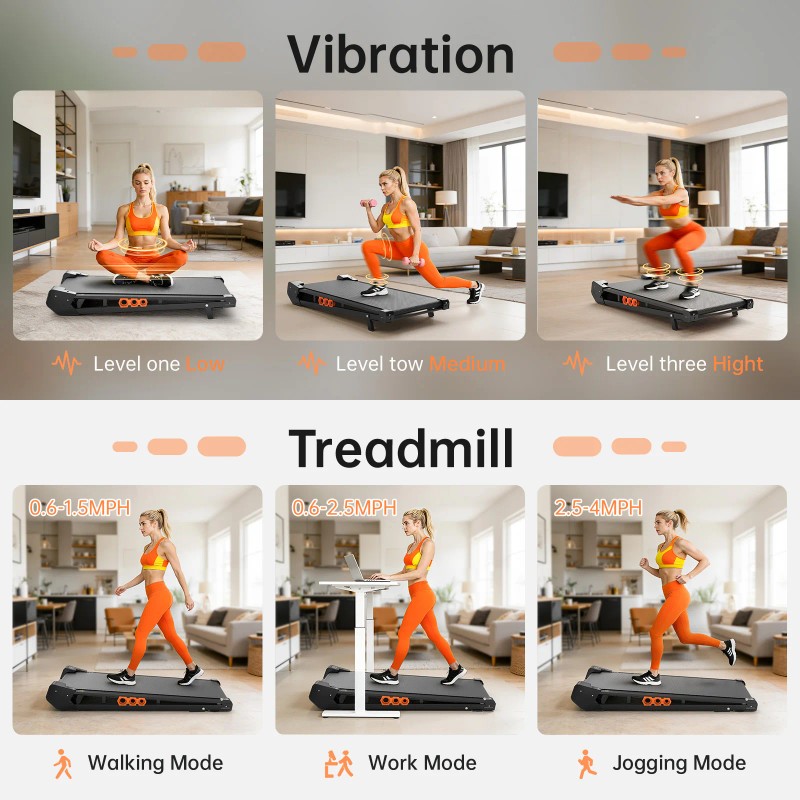 AKLUER 2-in-1 Compact Walking Pad Treadmill Vibration Plate Manual Incline