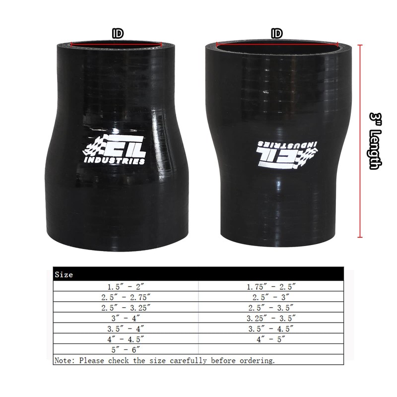ETL INDUSTRIES ID 1.5" to 2", Length 3" Silicone Reducer