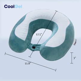 COOL GEL Memory Foam Neck Pillow for Travel with Removable Cover, Supportive and Comfortable, Small