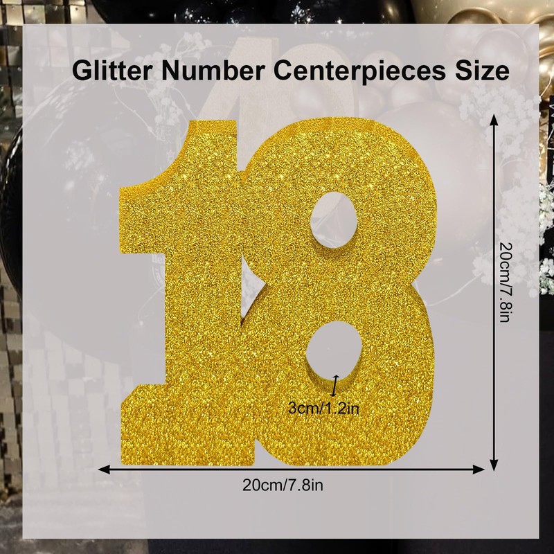 Glitter Gold Number 18 Table Centrepiece for 18th Birthday, 8"