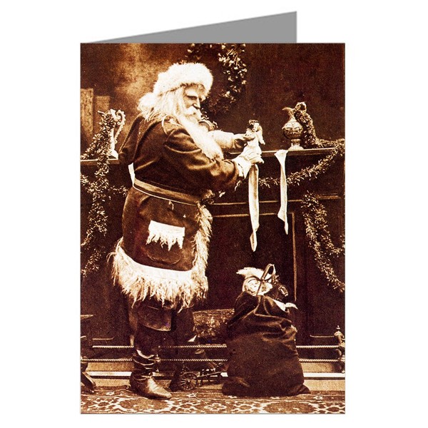 Black and White Victorian Christmas Santa Putting Toys in The Fireplace Stockings Vintage Holiday Greeting Cards Boxed Set
