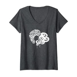 Womens Curly Hair Afro V-Neck T-Shirt