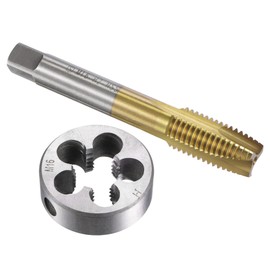 sourcing map Tap and Die Set Metric M16 x 2, HSS (High Speed Steel) Titanium Plated Machine Spiral Point Thread Screw Tap, Alloy Steel Round Threading Die