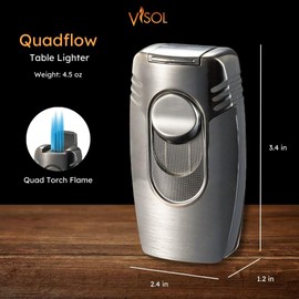 Visol Quadflow Butane Torch Quad Flame Refillable Gas Table Lighter (Shipped Without Butane)