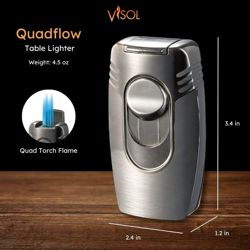 Visol Quadflow Butane Torch Quad Flame Refillable Gas Table Lighter