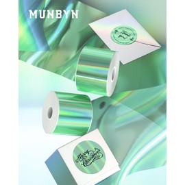 MUNBYN 2" Circle Holographic Thermal Label Stickers Green, Round Printable Rainbow Glitter Thermal Printer Sticker Labels for Gift Wrapping, Self-Adhesive Name Price Tag DIY Custom Logo Design