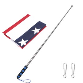 6.5ft Telescopic Flag Pole with 3x5 FT American US Flag Kit,Stainless Steel Handheld Portable Extendable Flagpole with USA Flag,Clips,Telescoping Banner Flag Pole Pointer for Tour Guide,Outside (Blue)