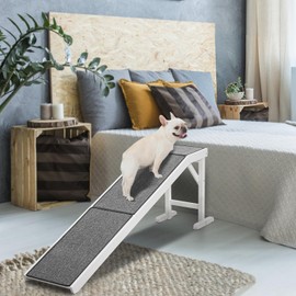 MEWANG Dog Ramp for Bed - Pet Ramp for Dogs with Non-Slip Carpet and Top Platform - 74" Long Dog Ramps for Small Dogs Medium Dogs - Dog Ramp for Couch, Bed or Sofa - 74" x 16" x 25", White