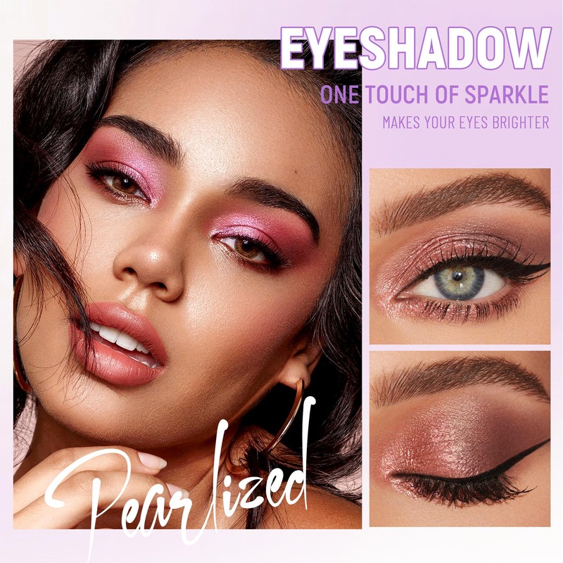 BEUKING Glitter Eyeshadow, Long Lasting Two-tone Powder Palette Shimmer Metal