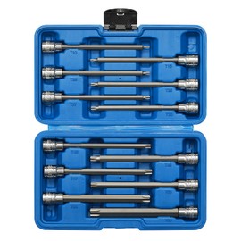 EMENTOL 12PCS 3/8" Drive Extra Long Torx Bit Socket Set, CR-V, S2 Steel, 5.9" Length Star Bit Socket Set, T10 - T60