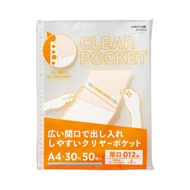Lihit Lab G49270 Wide Opening for Easy Access Clear Pockets, A4, 30 Holes, 50 Sheets, Thick 0.05 inch (0.12 mm)