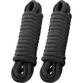 PACTHSD 2 Pack 3/4" x 35' Dock Lines - Marine Grade Nylon Boat Rope with 18" Loop for Docking and Mooring - Double Braided Boat Lines, High Strength, Easy Handling, Heavy Duty, Fray Resistant - Black