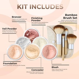 EVERYDAY KIT (PINK BISQUE) Full Size Mineral Makeup Set Matte Foundation Bare Face Sheer Powder Cover
