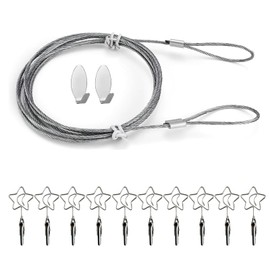 Photo Rope with Clips, Photo Wire Rope with 10 Pieces Metal Photo Holder Photo Lead 160 cm x 2 mm Photo Chain Steel Rope with Eyelets and Hooks for Hanging Photos and Children's Drawings, Star Shape