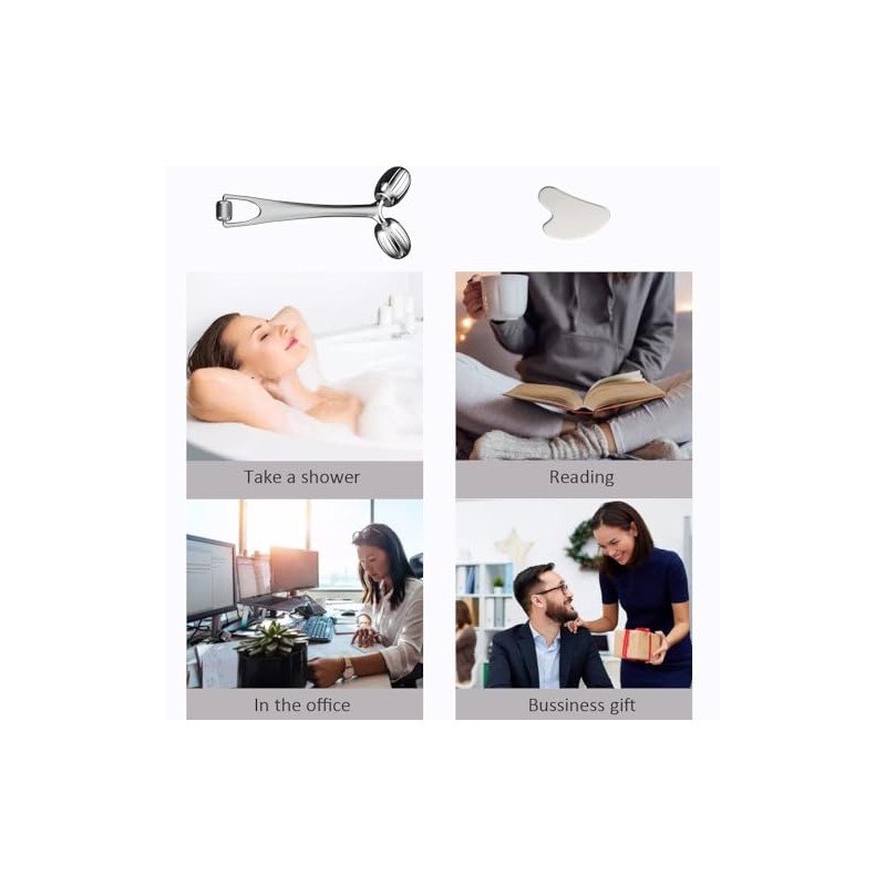 Face Roller and Gua Sha Set, Metal Face Massager Gua