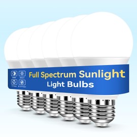 Neporal Full Spectrum Light Bulb, 6000K UV-Free Daylight Sunlight Light Bulbs, 9W (60W Equivalent) LED CRI 90, Flicker-Free, 30,000 Hrs Lifespan, E26/E27 Natural Light Bulb for Home & Office - 6PK