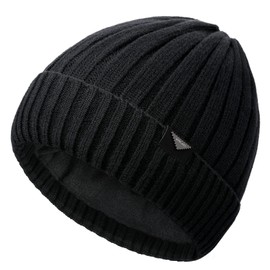 Wmcaps Men's Winter Hat, Beanie with Thickened Fleece Lining, Unisex Classic Hat with Cuffs, Elastic and Soft Wool Hat, Heart-Warming Gifts for Men and Women, black