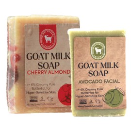 Honey Sweetie Acres Fresh Off The Goat Face & Body Soap 3 Ounce Avocado Facial Plus 5 Ounce Hydrating Goat Milk Soap For Your Whole Body - Made in the USA (Cherry Almond)