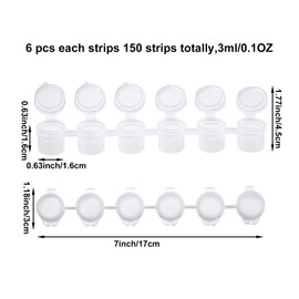 150 Strips 900 Pots Empty Paint Strips Paint Cup Pots Mini Strips Clear Plastic Storage Containers with Lids Art Painting Craft Supplies for Classrooms Schools Paintings Art Festivals (3 ml)