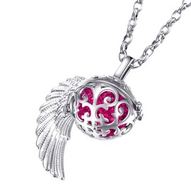 Morella women’s guardian angel necklace stainless steel 70 cm with pendant angel’s wings and chime ball zirconia,in jewellery bag, Stainless Steel
