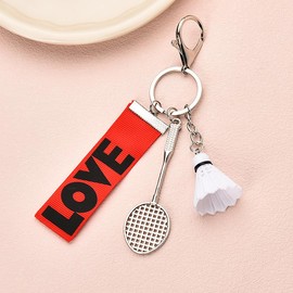 Badminton Racket Keyring for Best Friend Bestie Love Keychain with Red Wrist Lanyard for Girlfriend Boyfriend Valentines Gifts for Wife Husband Birthday Gifts for Daughter Son Bag Accessories