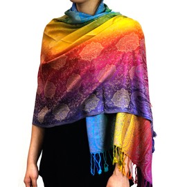 NYFASHION101 Elegant Colorful Paisley Soft Pashmina Scarf Shawl Wrap NBH1401Y - Rainbow 03