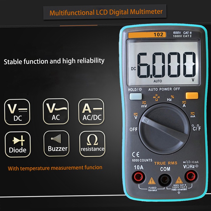 RICHMETERS RM102 True RMS Multifunctional LCD Digital Multimeter DMM DC
