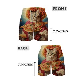 GINGTTO Mens Funny Swimwear with Mesh Liner Novelty Swimming Shorts 7inch Inseam Pizza Cat M