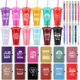 Jingmore 36 Pcs Nurse Gifts Set 12 Appreciation Tumbler 12 Notebooks Motivational Journals 12 Thank You Pens Nurse Week Gifts for Graduation(Black)