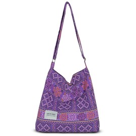 YOUR COZY Women's Retro Large Size Cotton Shoulder Bag Hobo Crossbody Handbag Casual Tote For Shopping and Travel (Tribe_Purple)