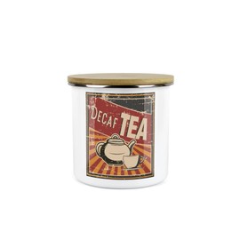 Purely Home Retro 1950s Style Decaf Tea Canister - White Metal Enamel Kitchen Medium Sized Food Storage Container