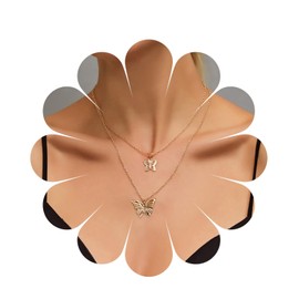 Aneneiceera Boho Butterfly Layered Necklace Choker Gold Fashion Double Butterfly Pendant Necklace Clavicle Chain Skirt Statement Necklace Jewellery for Women and Girls (Style F)