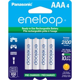 Eneloop Panasonic BK-4MCCA4BA AAA 2100 Cycle Ni-MH Pre-Charged Rechargeable Batteries, 4-Battery Pack