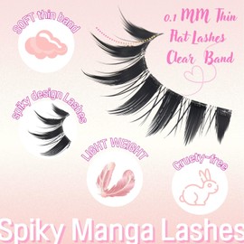 AUGENLI Manga Lashes Wispy Natural Lashes Look Clear Band False Eyelashes Natural Flared Cat eye Eyelashes False Eye Lashes Soft Fluffy Lash 10Pairs (CJX11)