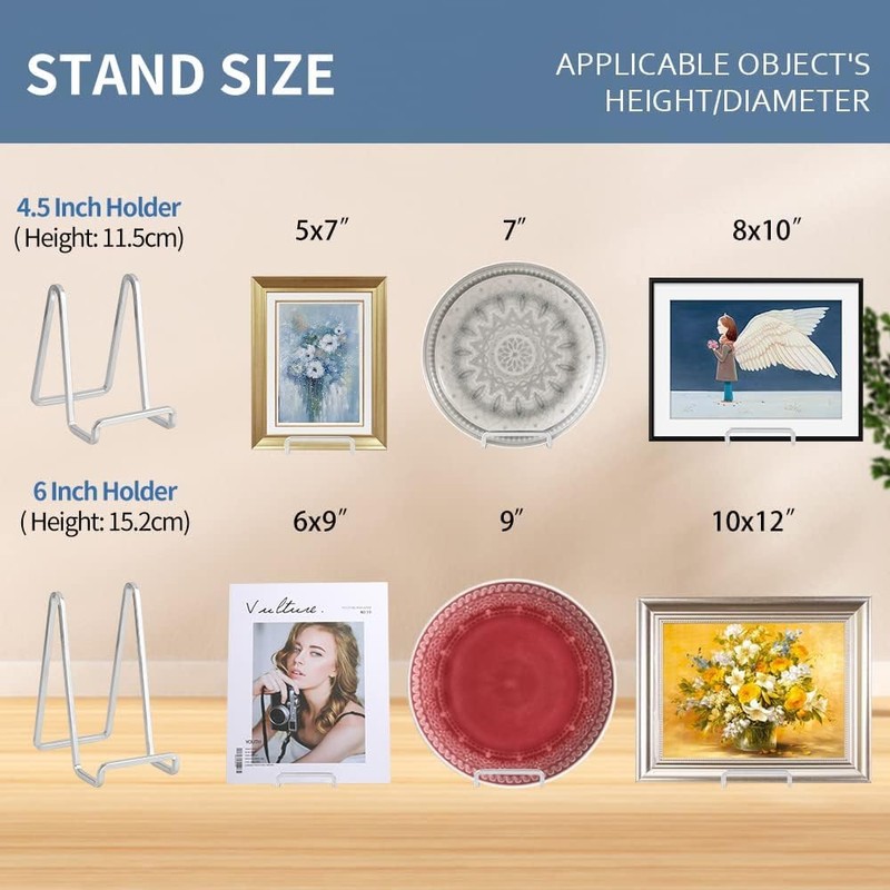 DIDUDIDU Plate Holder Easel Display Stand - 4.5 inch Silver