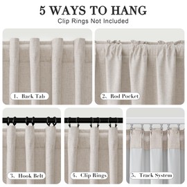 Joywell Sand Linen 100% Blackout Curtains 84 Inch Long, Rod Pocket/Back Tab/Hook Belt/Clip Rings,Thermal Insulated Drapes for Bedroom Living Room Ivory with Hooks(2 Panels,52 x 84,Sand Beige)