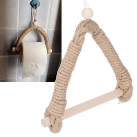 Home Toilet Roll Holder, Wall Mounted Creative Jute Rope Wood Pole Paper Roll Holder for Bathroom Decor