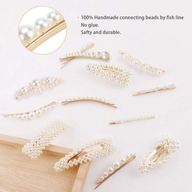 Pearl Hair Clips for Girls Women Ladies, 12Pack Pearl Hair Bobby Pins/Barrettes/Snap Clip/Hair Slides for Wedding Party Holiday, Elegant Handmade Hair Accessories,White/Gold